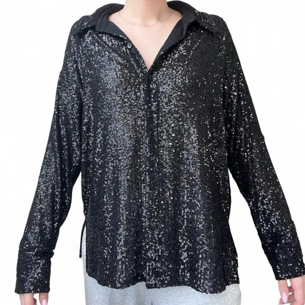 Abercrombie & Fitch Black Sequin Button Down Shirt